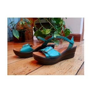 Dansko Platform Sandals Turquoise Leather size 42